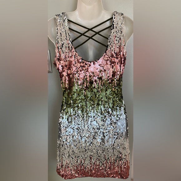 The Clothing Co. multi-color Sequin Dress Women’s Jr. L Large - Picture 2 of 5